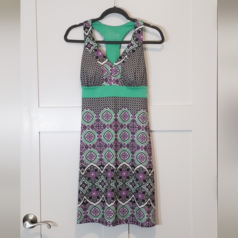Gerry Athletic Mini Dress Size Small Padded Bra Floral Stretch Green Purple